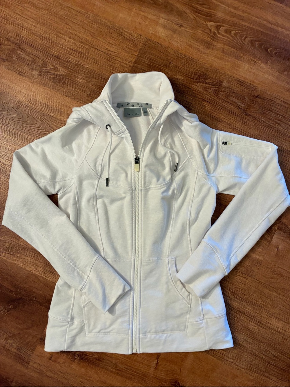 Athleta Slub Strength Hoodie White Front Zip Jacket Small 983074 Activewear